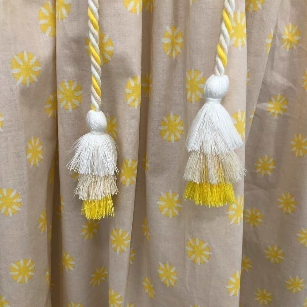 Chelsea & Violet Large Dress Yellow Floral Cotton Short Sleeve Tassels V Neck - Picture 4 of 11